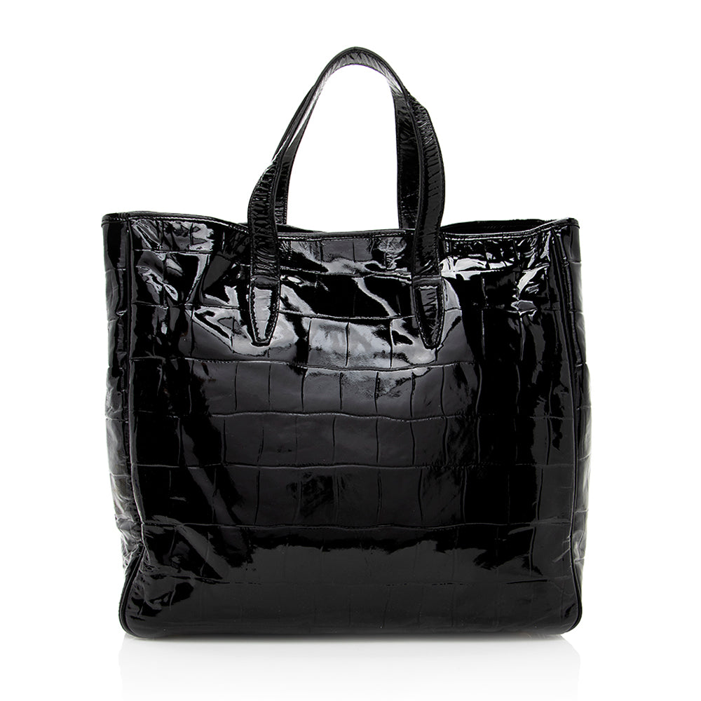 Saint Laurent Croc Embossed Patent Leather Raspail Tote (SHF-19265)
