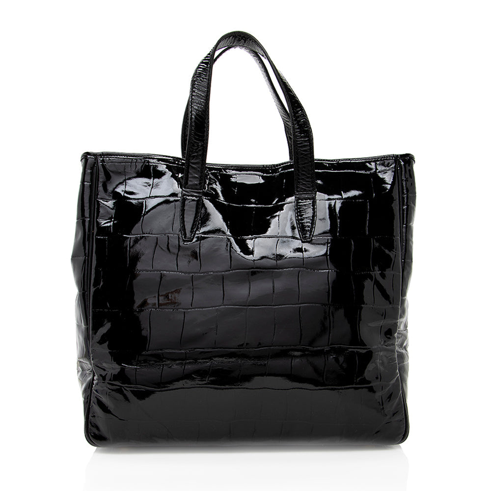 Saint Laurent Croc Embossed Patent Leather Raspail Tote (SHF-19265)