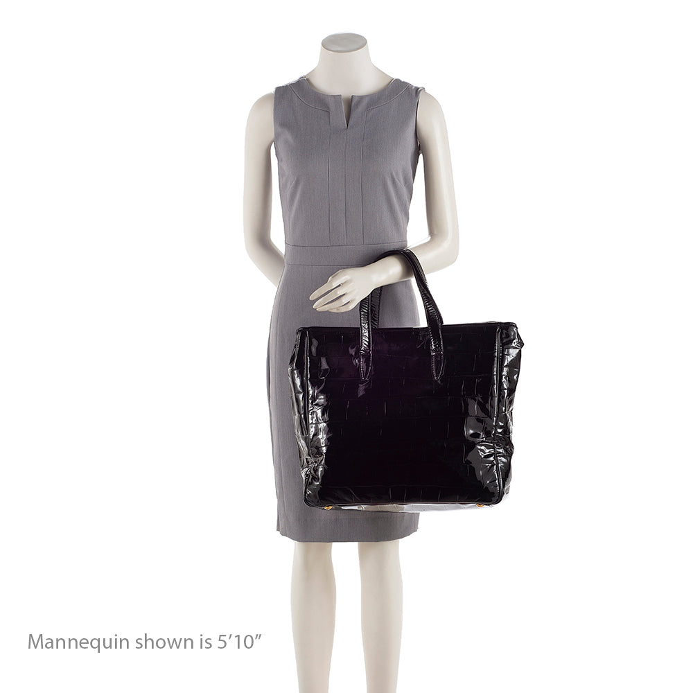 Saint Laurent Croc Embossed Patent Leather Raspail Tote (SHF-19265)