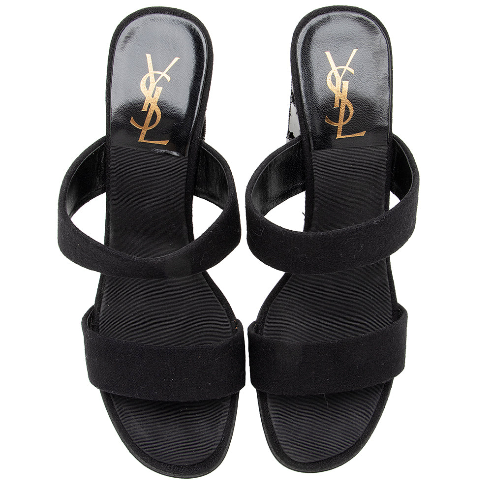 Saint Laurent Flannel Beaded Sandals - Size 9 / 39 (SHF-18841)