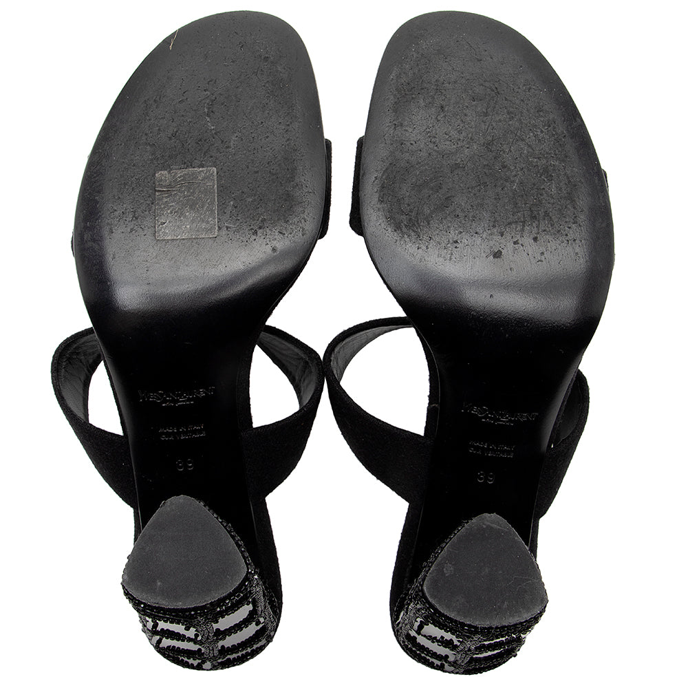 Saint Laurent Flannel Beaded Sandals - Size 9 / 39 (SHF-18841)