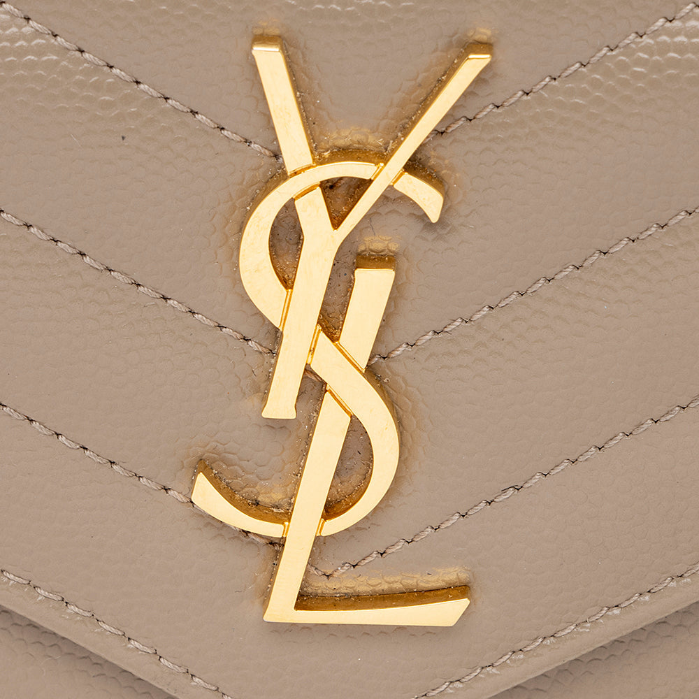 Saint Laurent Grain de Poudre Monogram Small Tri-Fold Wallet (SHF-18495)