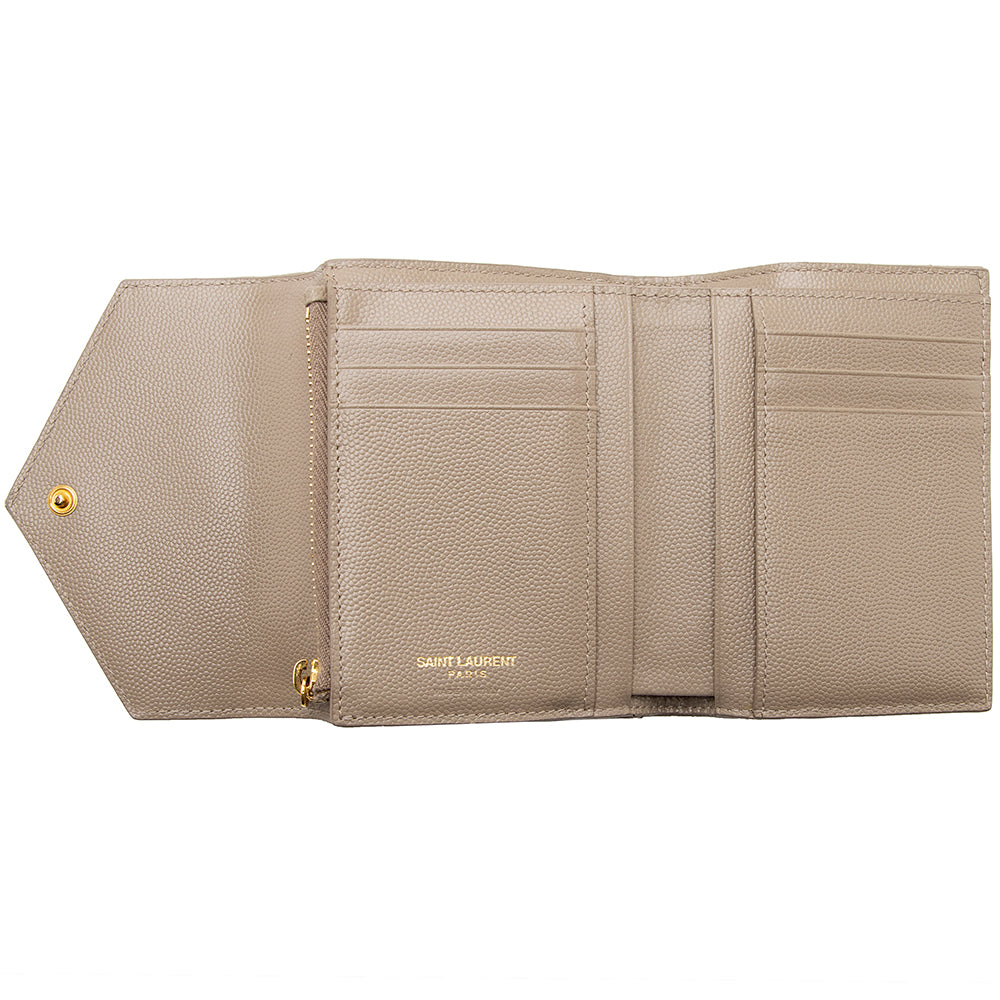 Saint Laurent Grain de Poudre Monogram Small Tri-Fold Wallet (SHF-18495)
