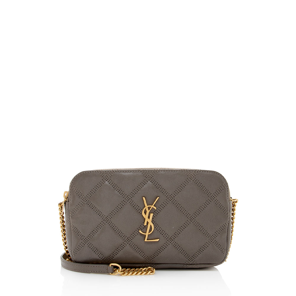 Saint Laurent Grained Lambskin Quilted Becky Double Zip Shoulder Bag (SHF-18175)