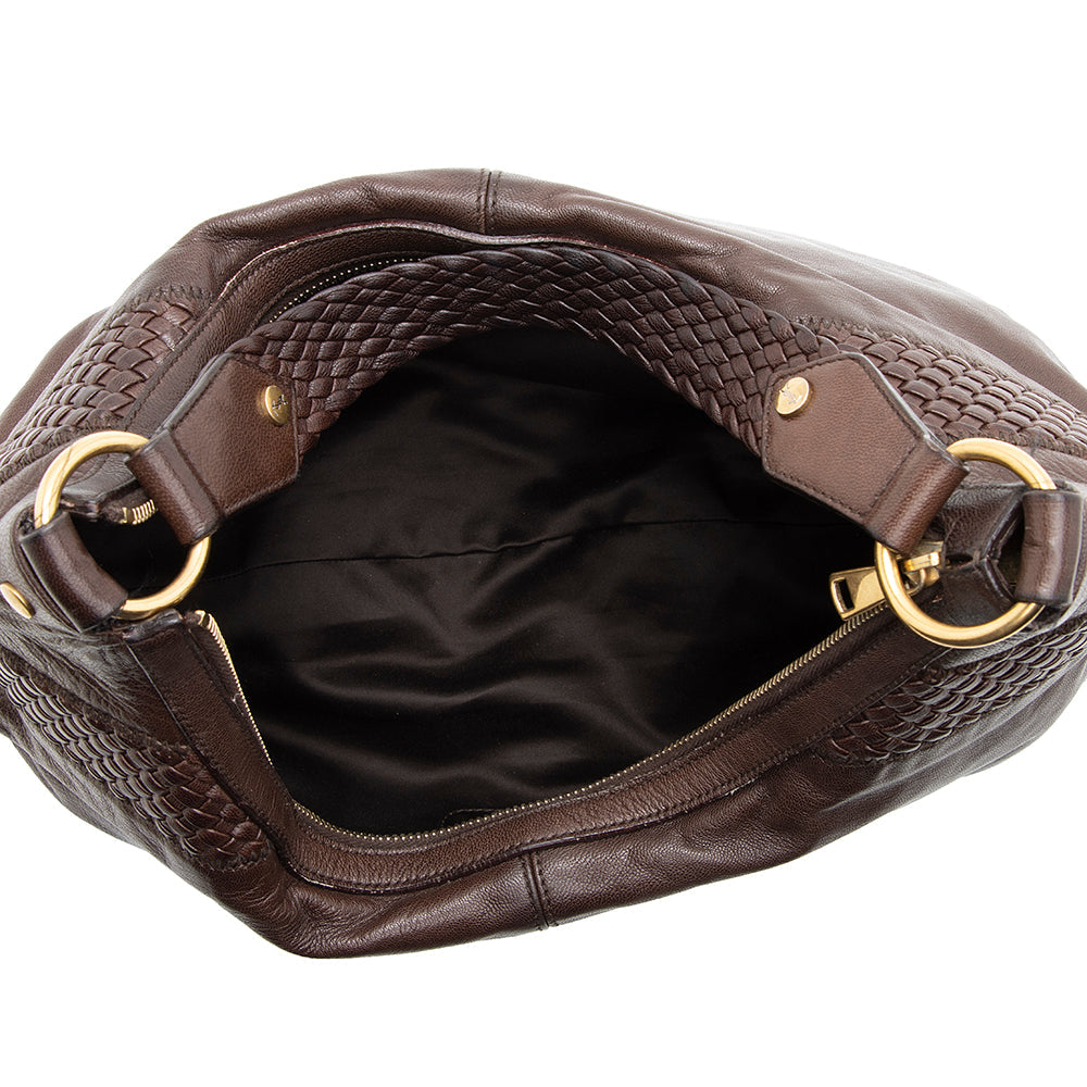 Saint Laurent Leather Braided Handle Hobo (SHF-19707)