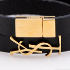 Saint Laurent Leather Monogram Double Wrap Bracelet