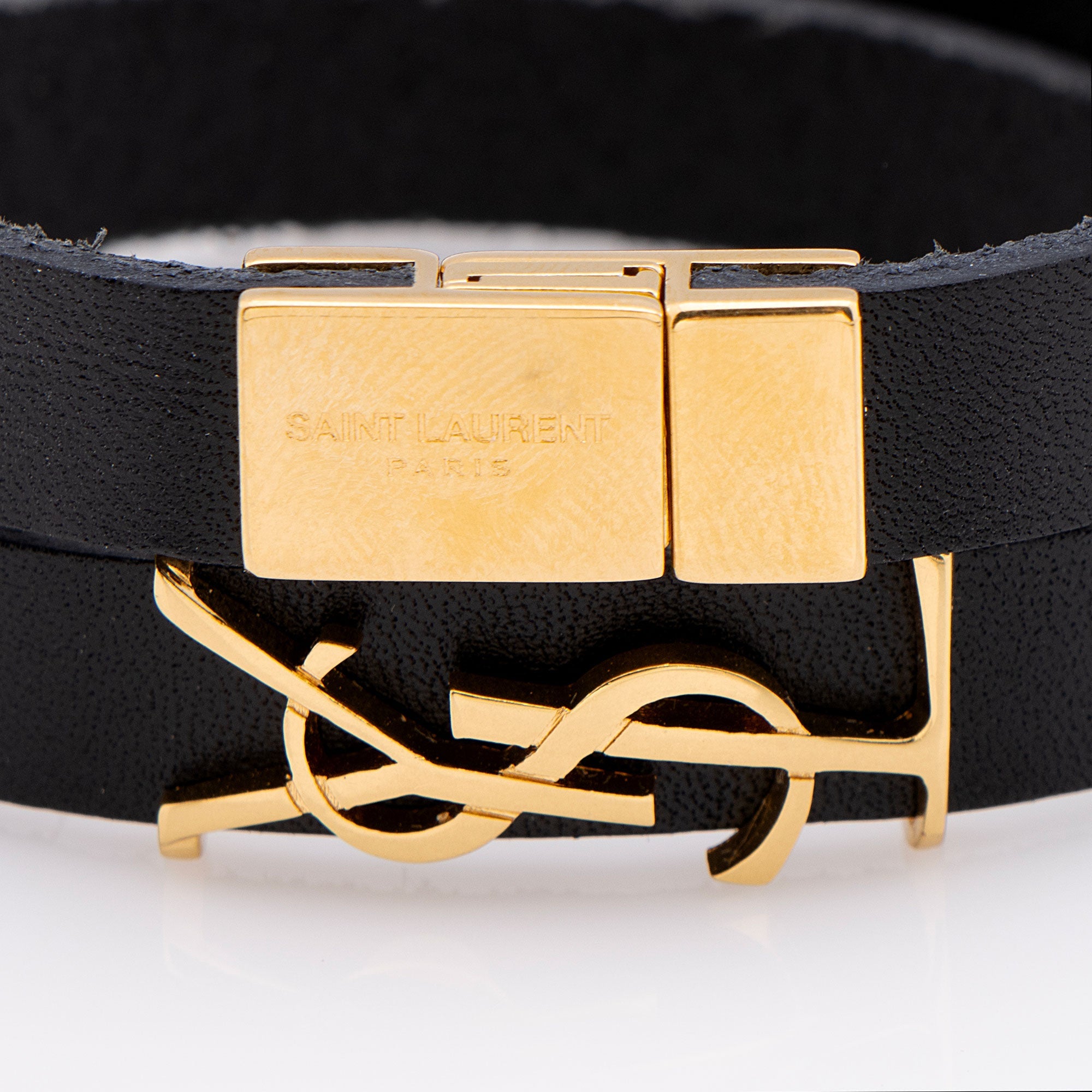 Saint Laurent Leather Monogram Double Wrap Bracelet