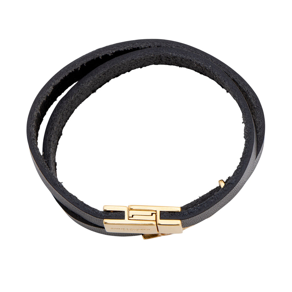 Saint Laurent Leather Monogram Double Wrap Bracelet