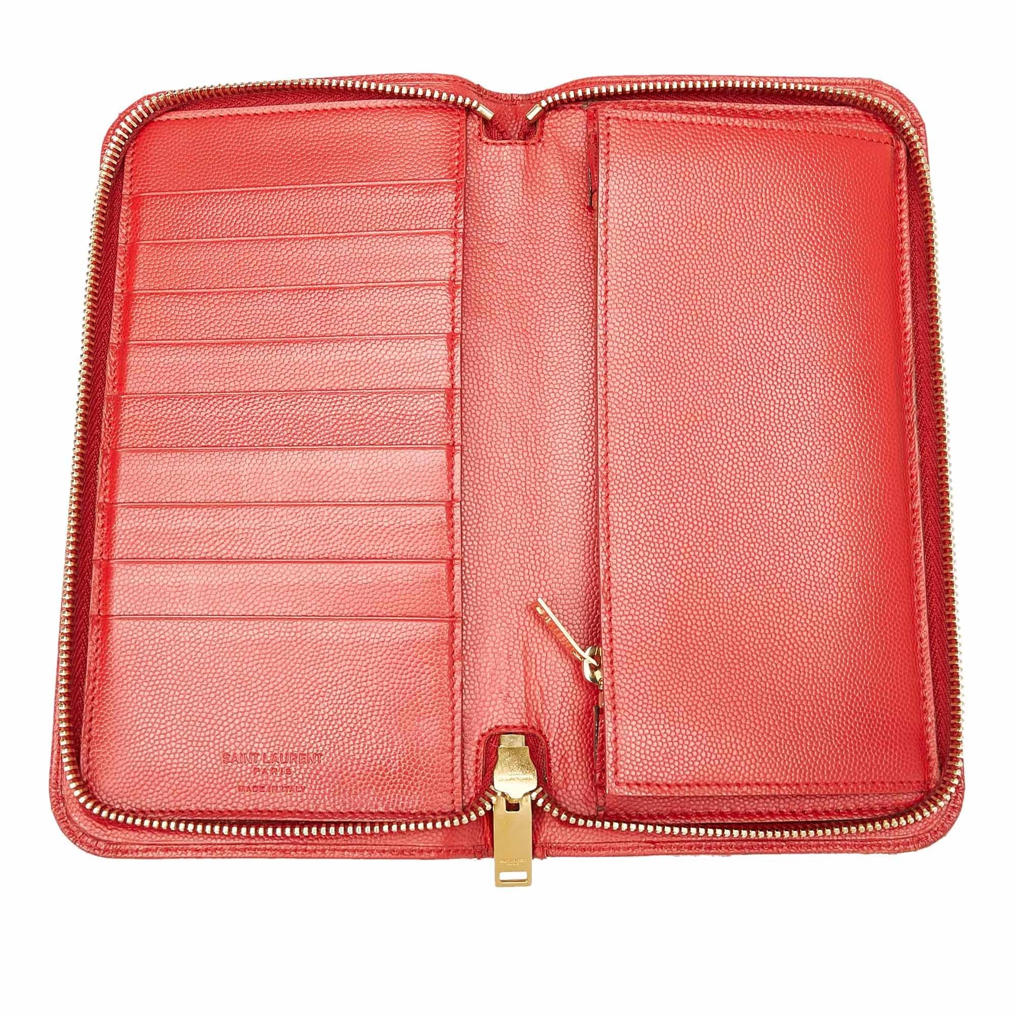 Saint Laurent Leather Zip Around Wallet (SHG-22445)