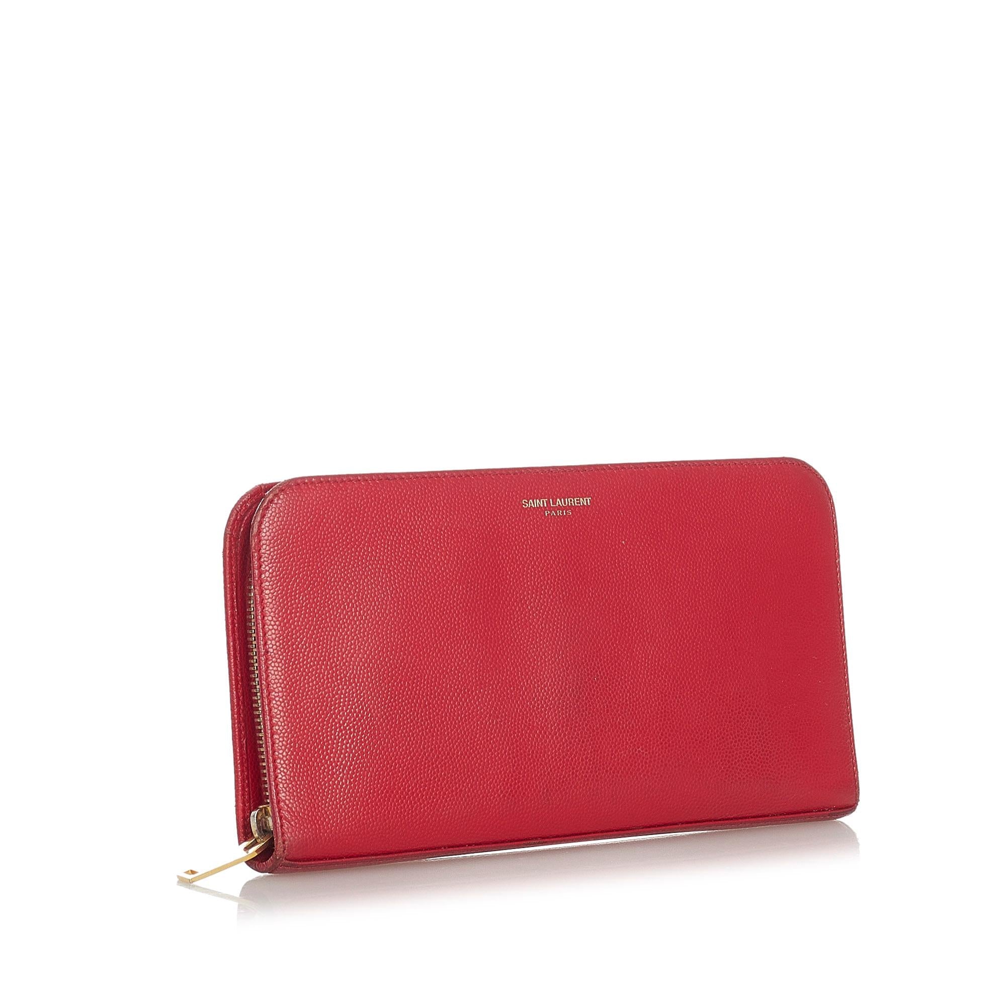 Saint Laurent Leather Zip Around Wallet (SHG-22445)