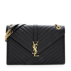 Saint Laurent Matelasse Calfskin Monogram Large Envelope Bag (SHF-19628)