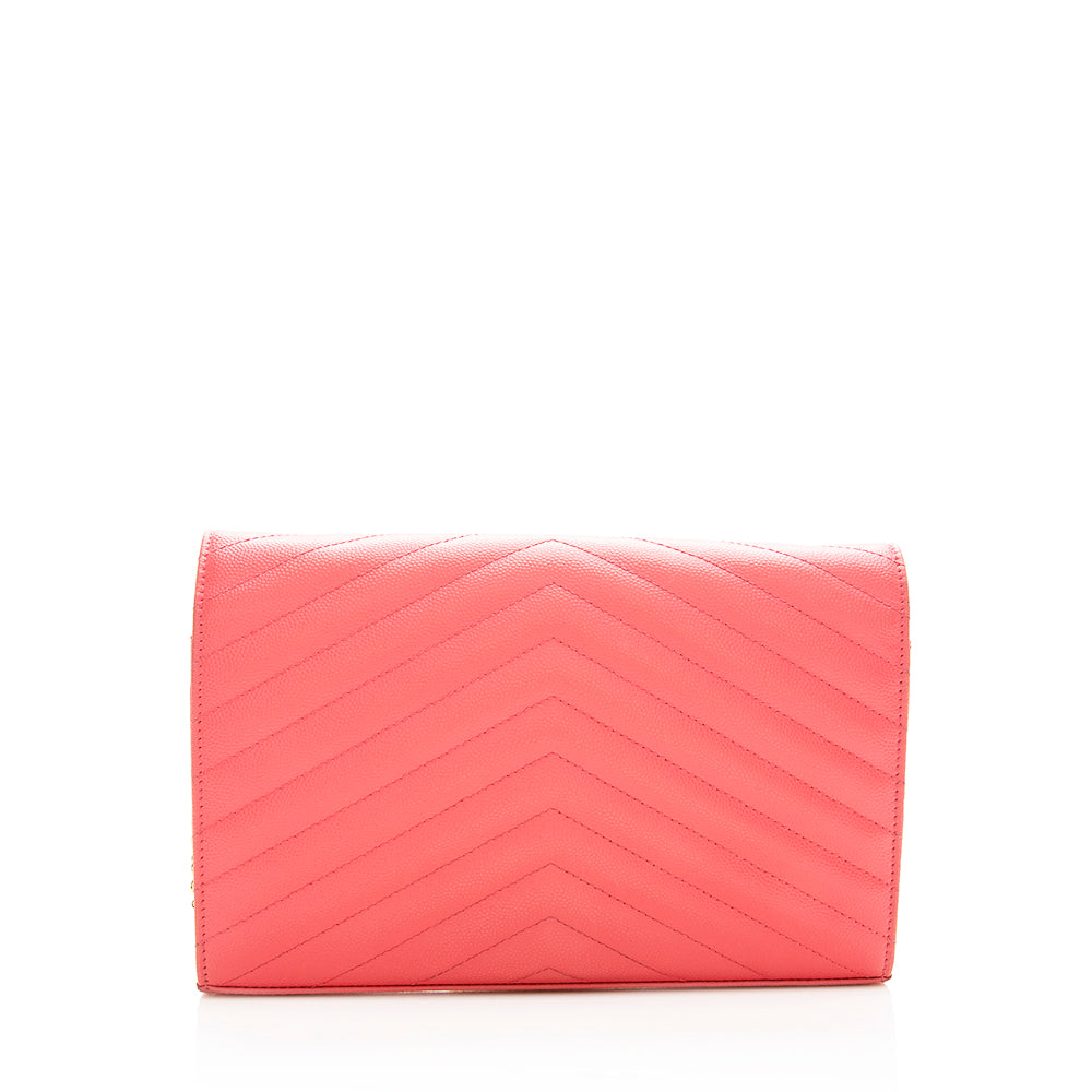 Saint Laurent Matelasse Grain de Poudre Monogram Chain Wallet (SHF-19387)