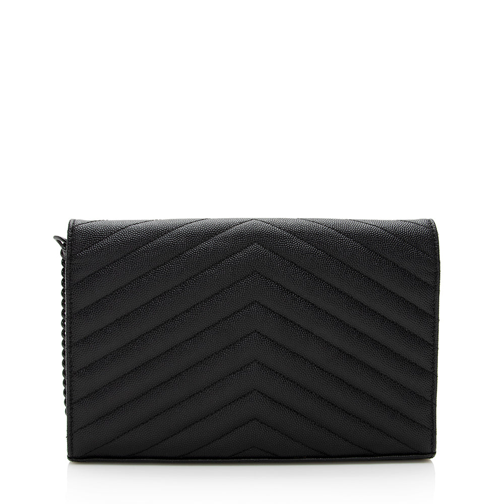 Saint Laurent Matelasse Grain de Poudre Monogram Chain Wallet (SHF-19680)