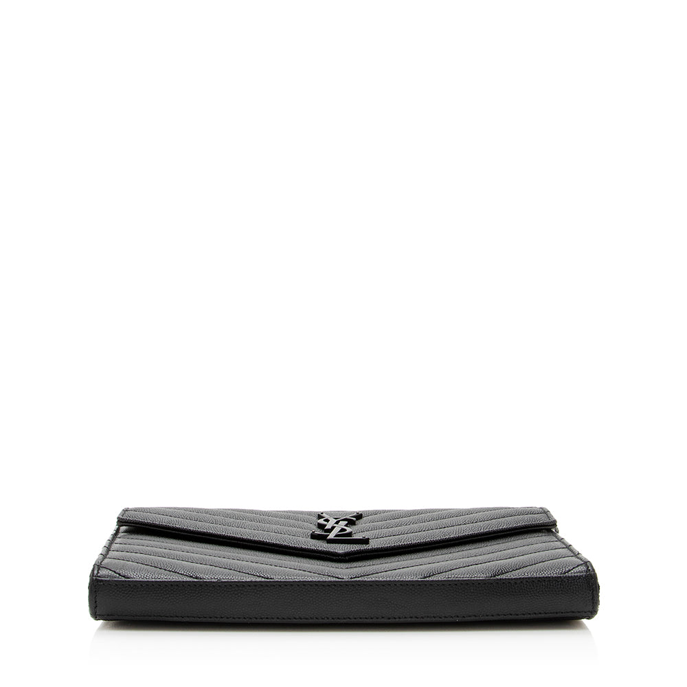 Saint Laurent Matelasse Grain de Poudre Monogram Chain Wallet (SHF-19680)