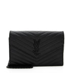 Saint Laurent Matelasse Grain de Poudre Monogram Chain Wallet (SHF-19680)