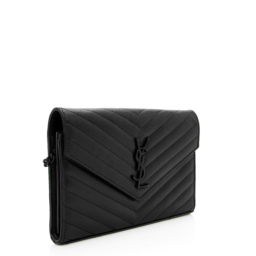 Saint Laurent Matelasse Grain de Poudre Monogram Chain Wallet (SHF-19680)
