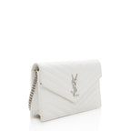 Saint Laurent Matelasse Grain de Poudre Monogram Envelope Chain Wallet (SHF-15981)