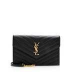 Saint Laurent Matelasse Grain de Poudre Monogram Envelope Chain Wallet (SHF-19240)