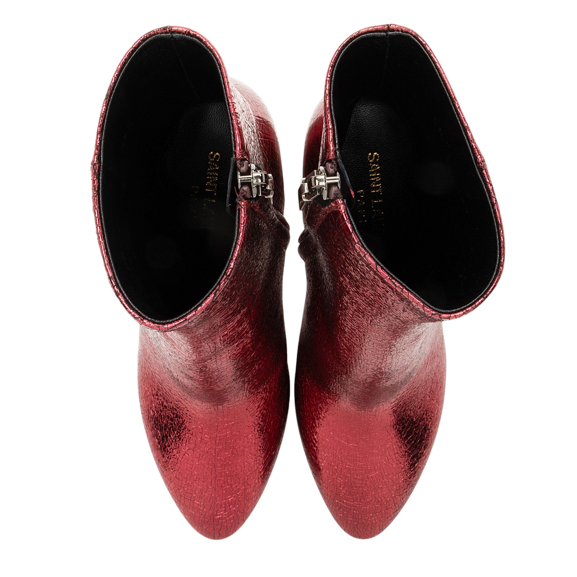 Saint Laurent Metallic Cracked Leather Lou Ankle Boots - Size 6.5 / 36.5