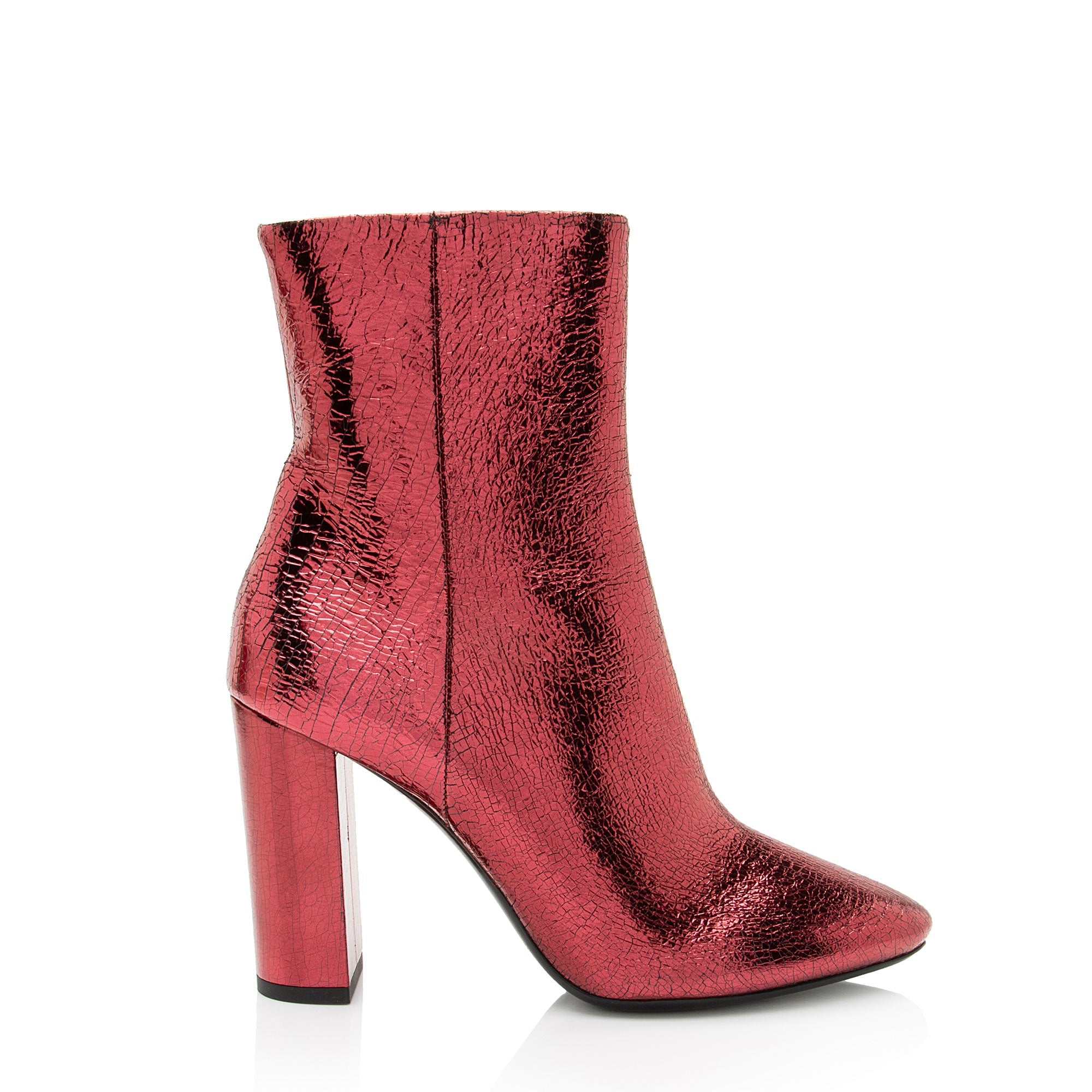Saint Laurent Metallic Cracked Leather Lou Ankle Boots - Size 6.5 / 36.5