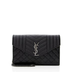 Saint Laurent Mixed Matelasse Leather Triquilt Monogram Wallet on Chain Bag (SHF-17618)