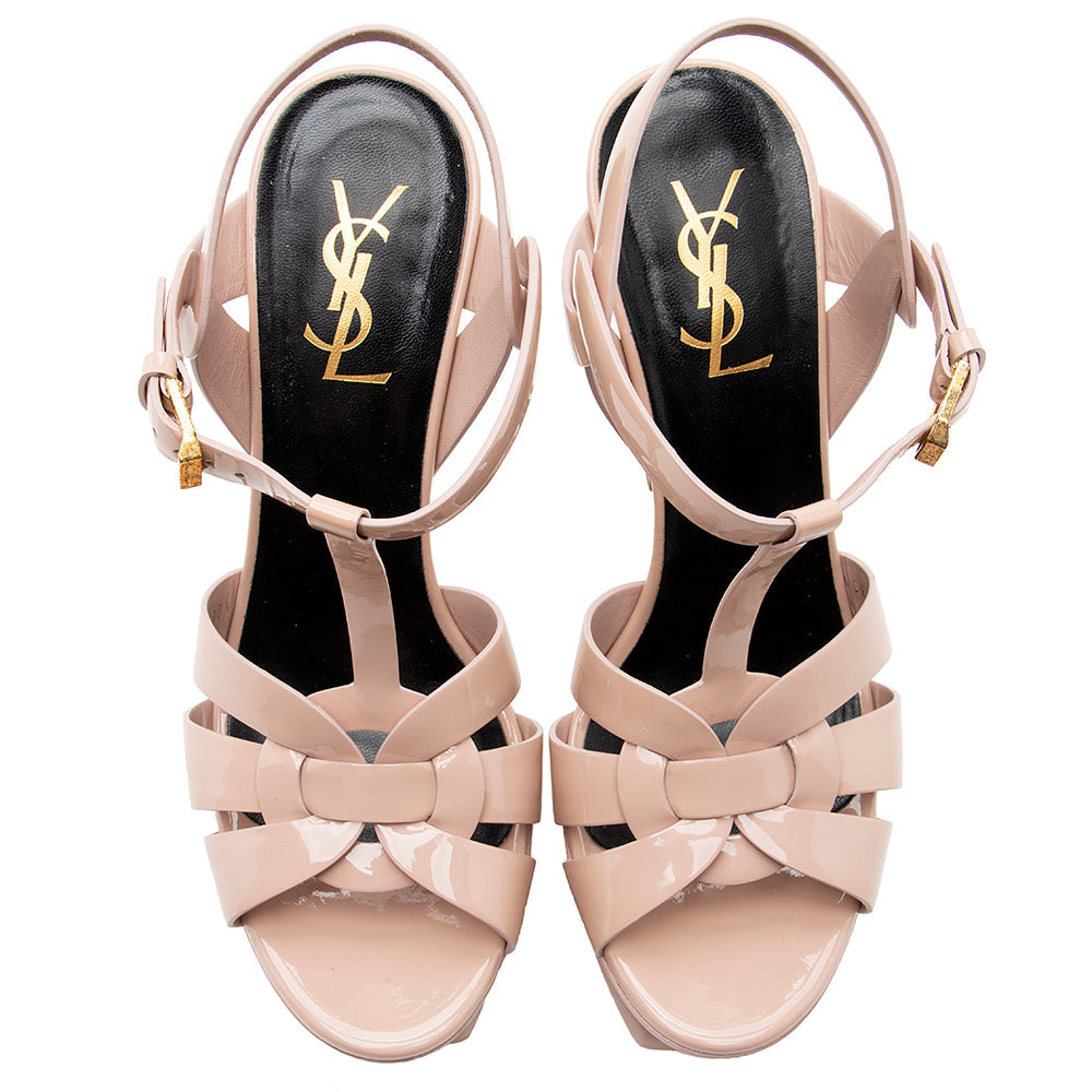 Saint Laurent Patent Leather Tribute Sandals - Size 7.5 / 37.5 (SHF-18726)