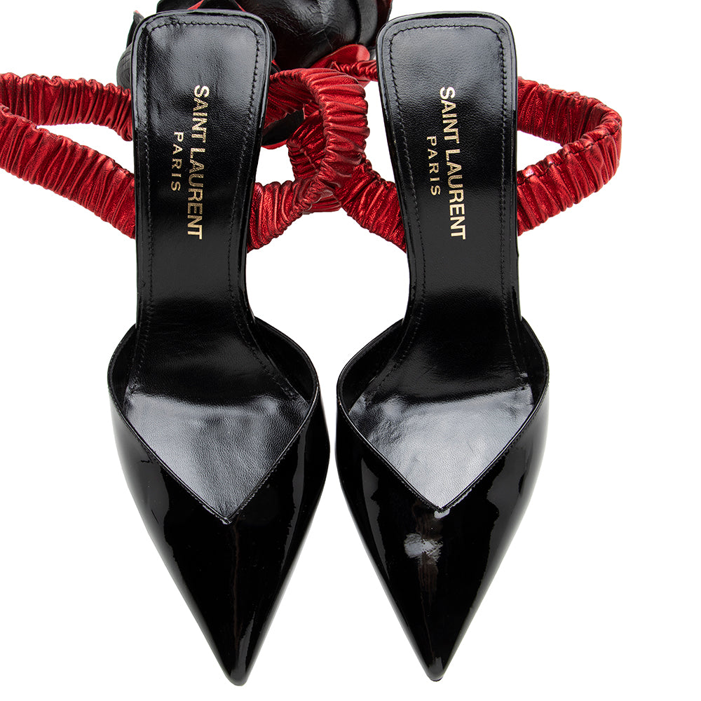 Saint Laurent Patent Slingback Rose Flower Pumps - Size 6 / 36 (SHF-17611)