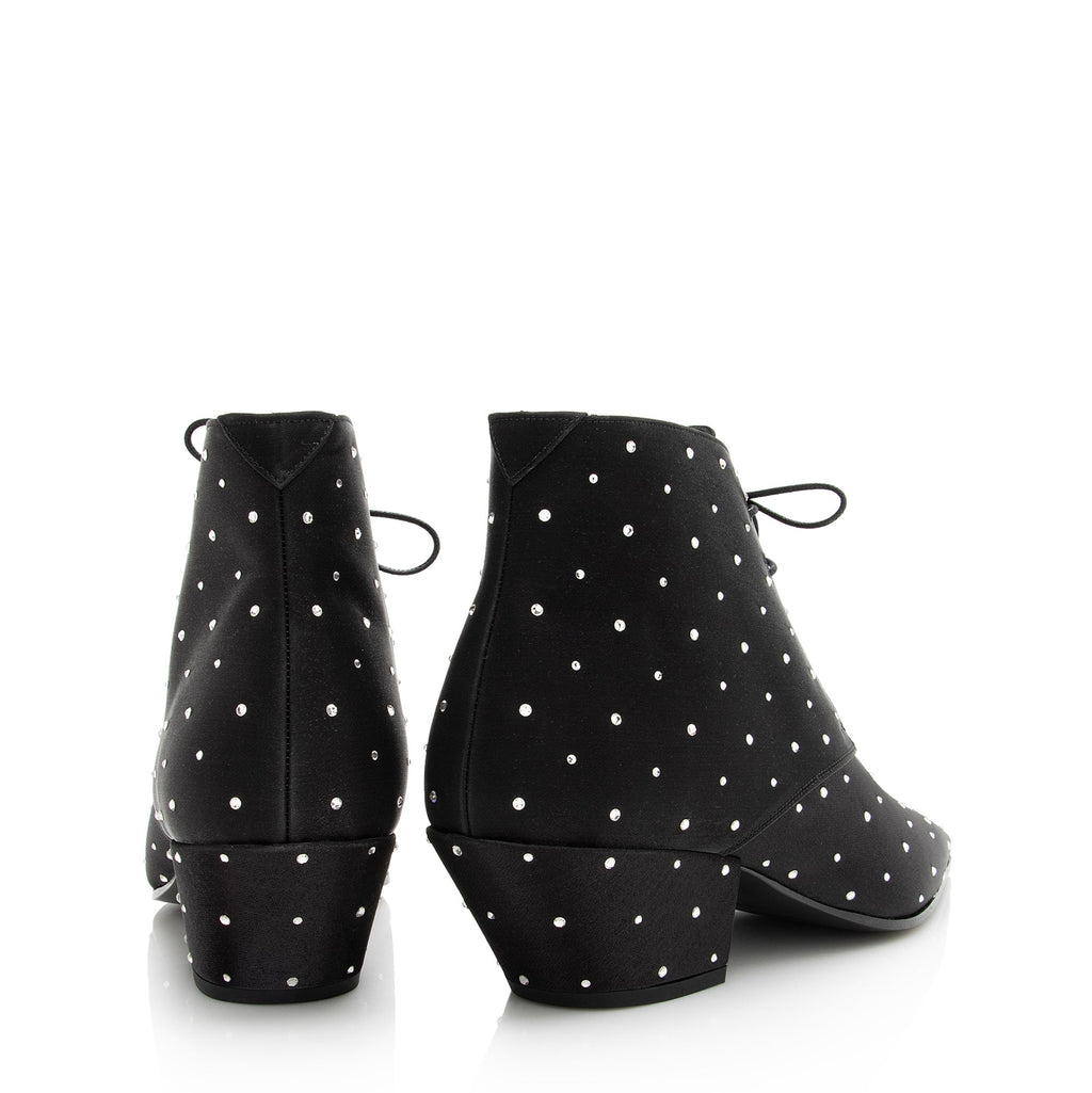 Saint Laurent Satin Crystal Lace Up Ankle Boots - Size 9.5 / 39.5 (SHF-22503)