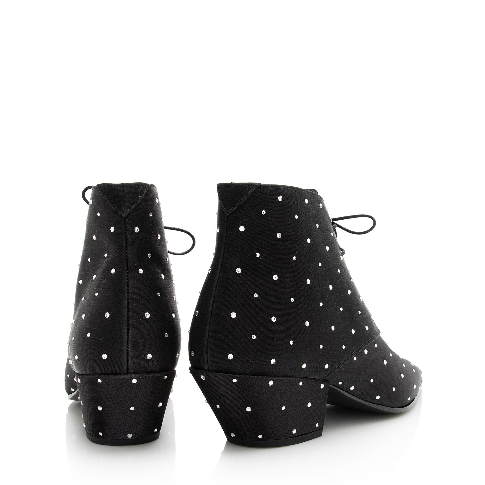Saint Laurent Satin Crystal Lace Up Ankle Boots - Size 9.5 / 39.5 (SHF-22503)