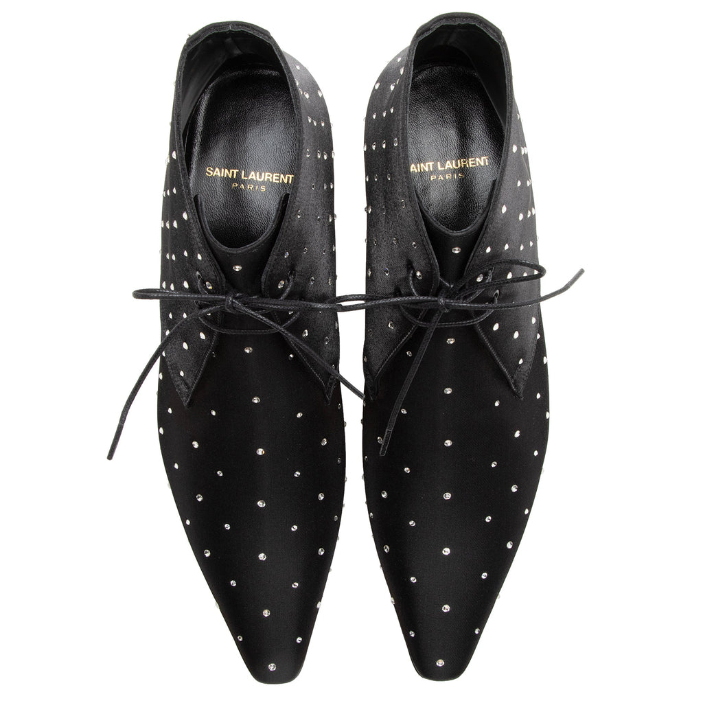 Saint Laurent Satin Crystal Lace Up Ankle Boots - Size 9.5 / 39.5 (SHF-22503)