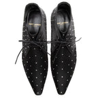Saint Laurent Satin Crystal Lace Up Ankle Boots - Size 9.5 / 39.5 (SHF-22503)