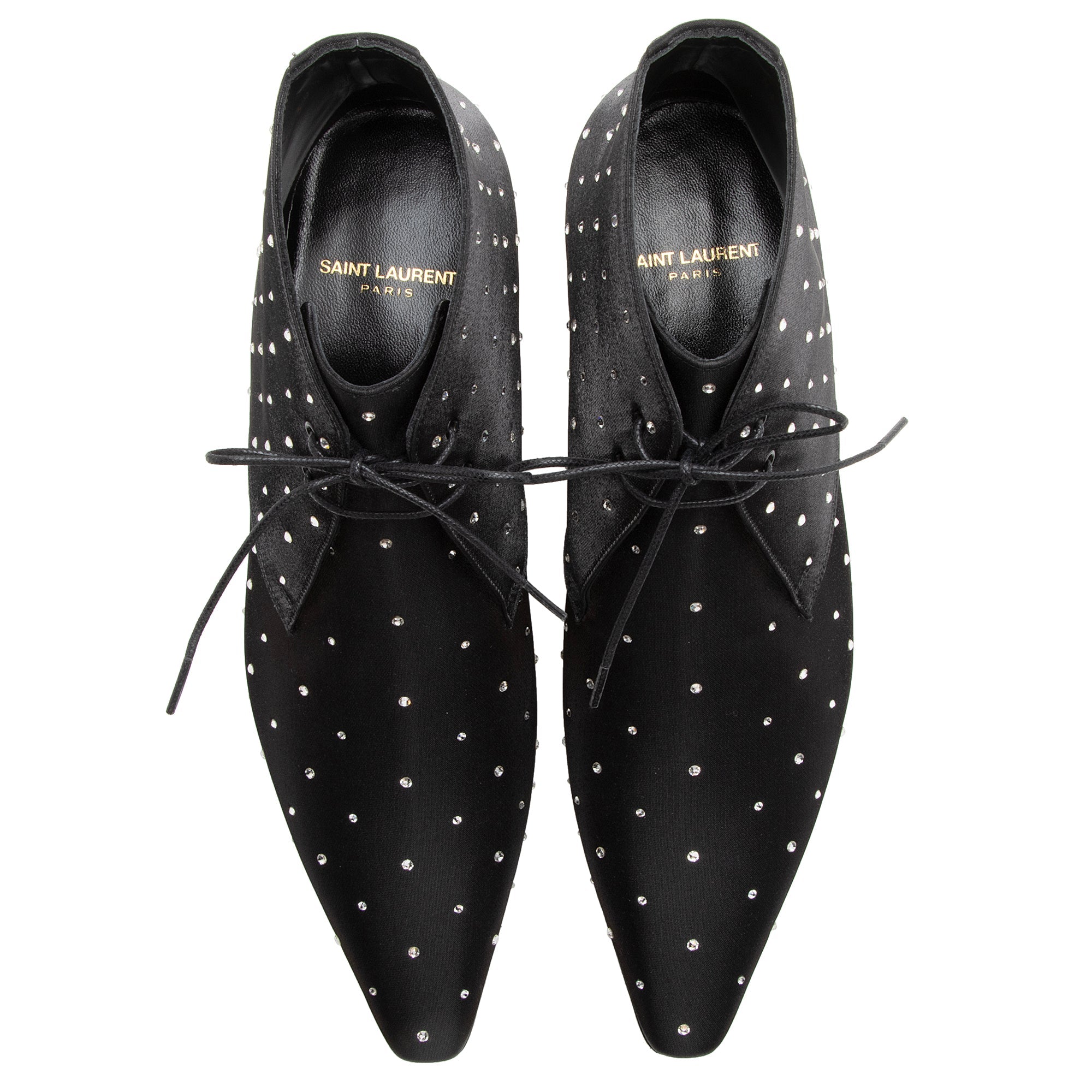 Saint Laurent Satin Crystal Lace Up Ankle Boots - Size 9.5 / 39.5 (SHF-22503)