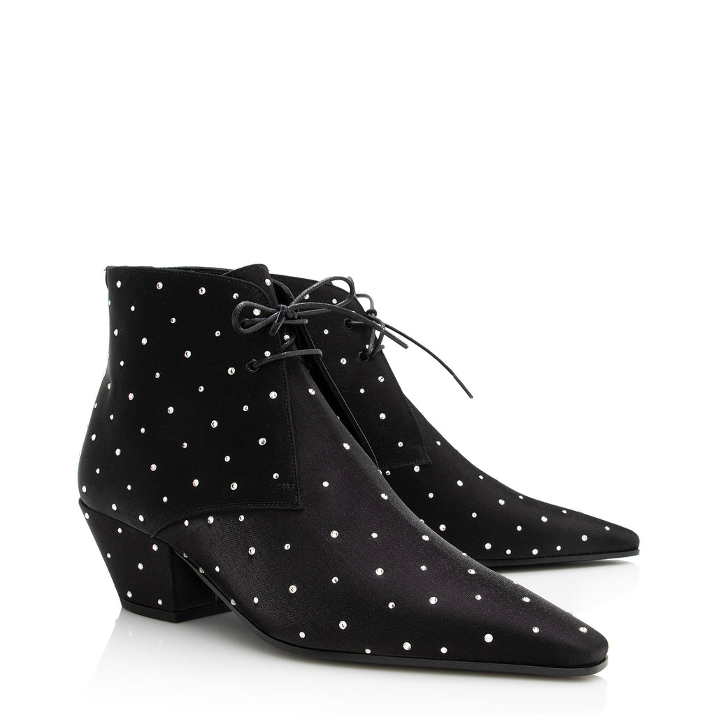 Saint Laurent Satin Crystal Lace Up Ankle Boots - Size 9.5 / 39.5 (SHF-22503)