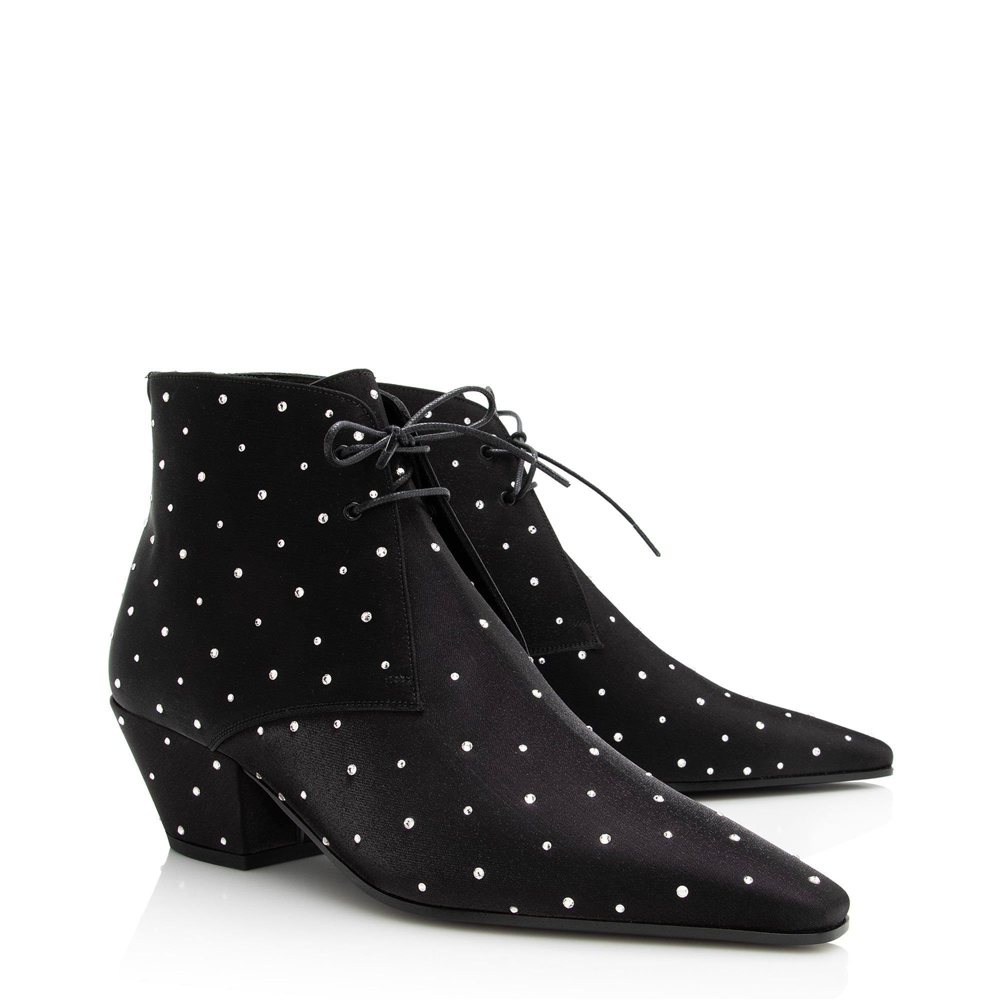 Saint Laurent Satin Crystal Lace Up Ankle Boots - Size 9.5 / 39.5 (SHF-22503)
