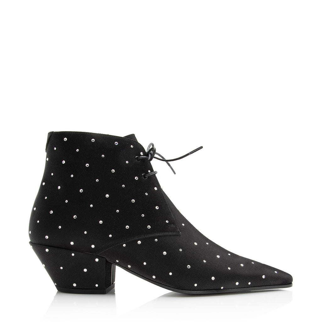 Saint Laurent Satin Crystal Lace Up Ankle Boots - Size 9.5 / 39.5 (SHF-22503)