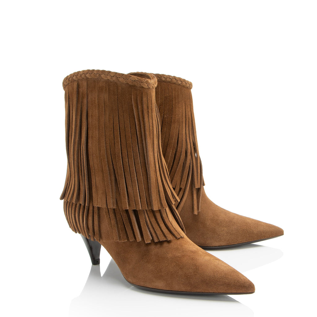 Saint Laurent Suede Fringe Charlotte Ankle Boots - Size 6.5 / 36.5