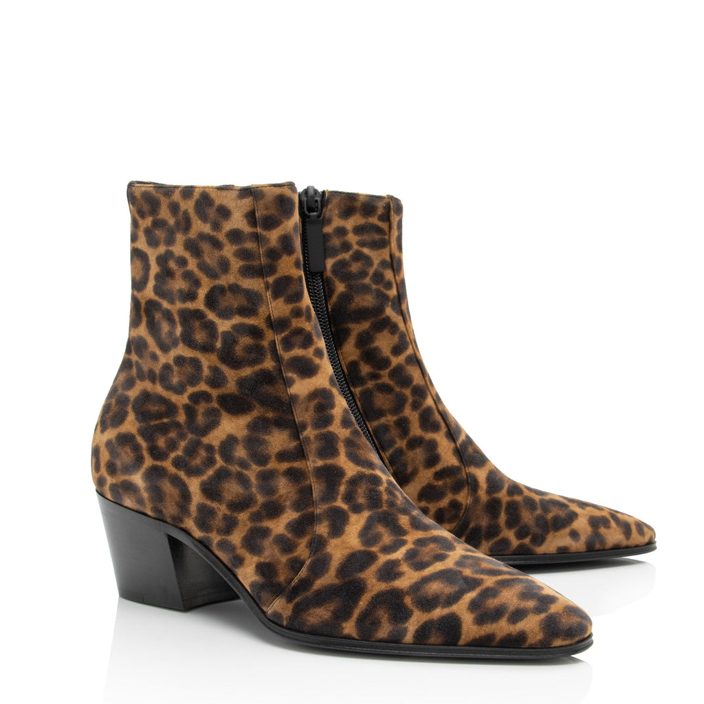 Saint Laurent Suede Leopard Print Vassili Boots - Size 6 / 36 (SHF-aqeffq)