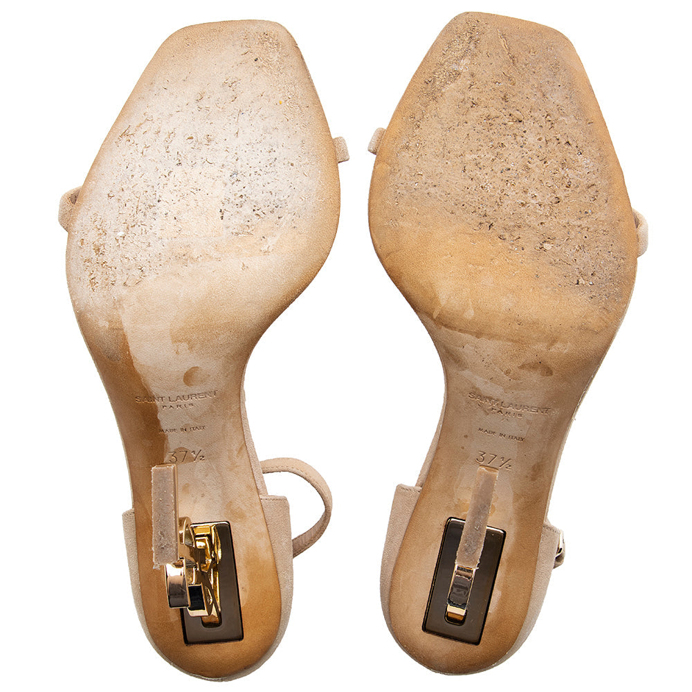 Saint Laurent Suede Opyum Sandals - Size 7.5 / 37.5 (SHF-18600)