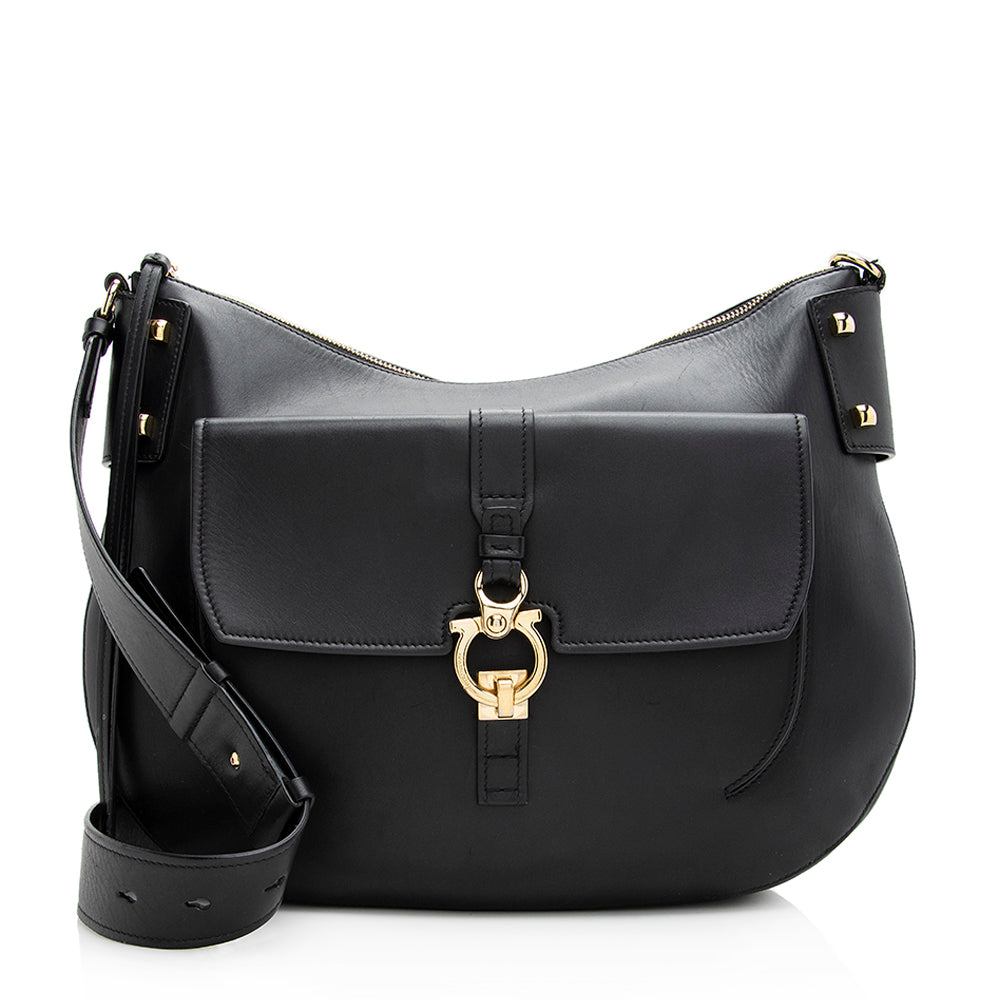 Salvatore Ferragamo Calfskin Gancini Pocket Messenger Bag (SHF-20244)