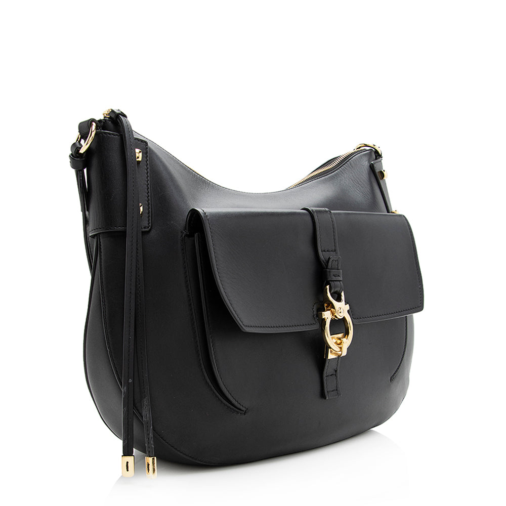 Salvatore Ferragamo Calfskin Gancini Pocket Messenger Bag (SHF-20244)