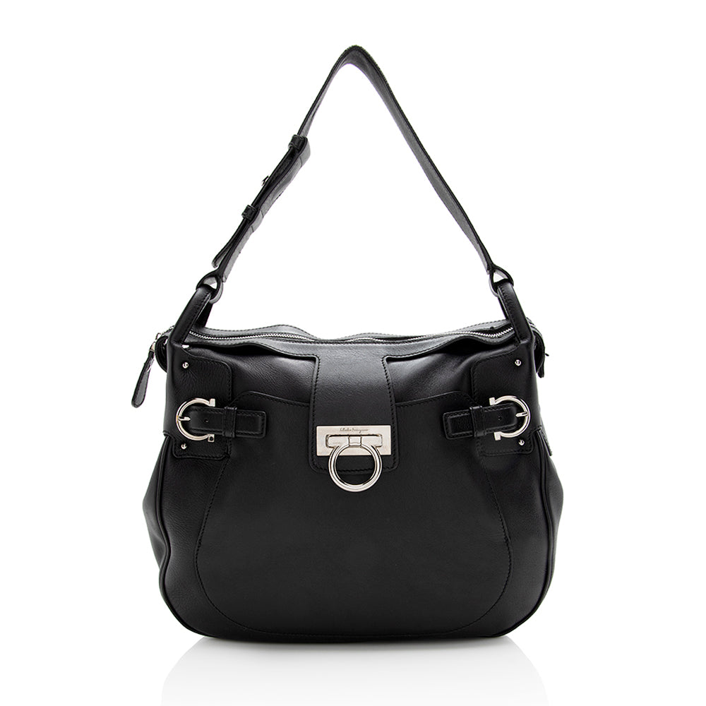 Salvatore Ferragamo Calfskin Gancini Shoulder Bag (SHF-22067)