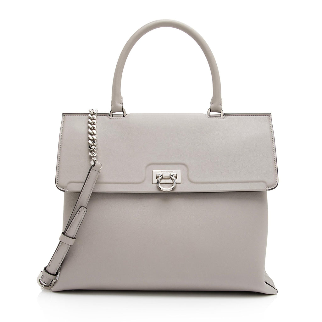 Salvatore Ferragamo Calfskin Gancio Trifolio Medium Top Handle Satchel (SHF-qfzwLk)