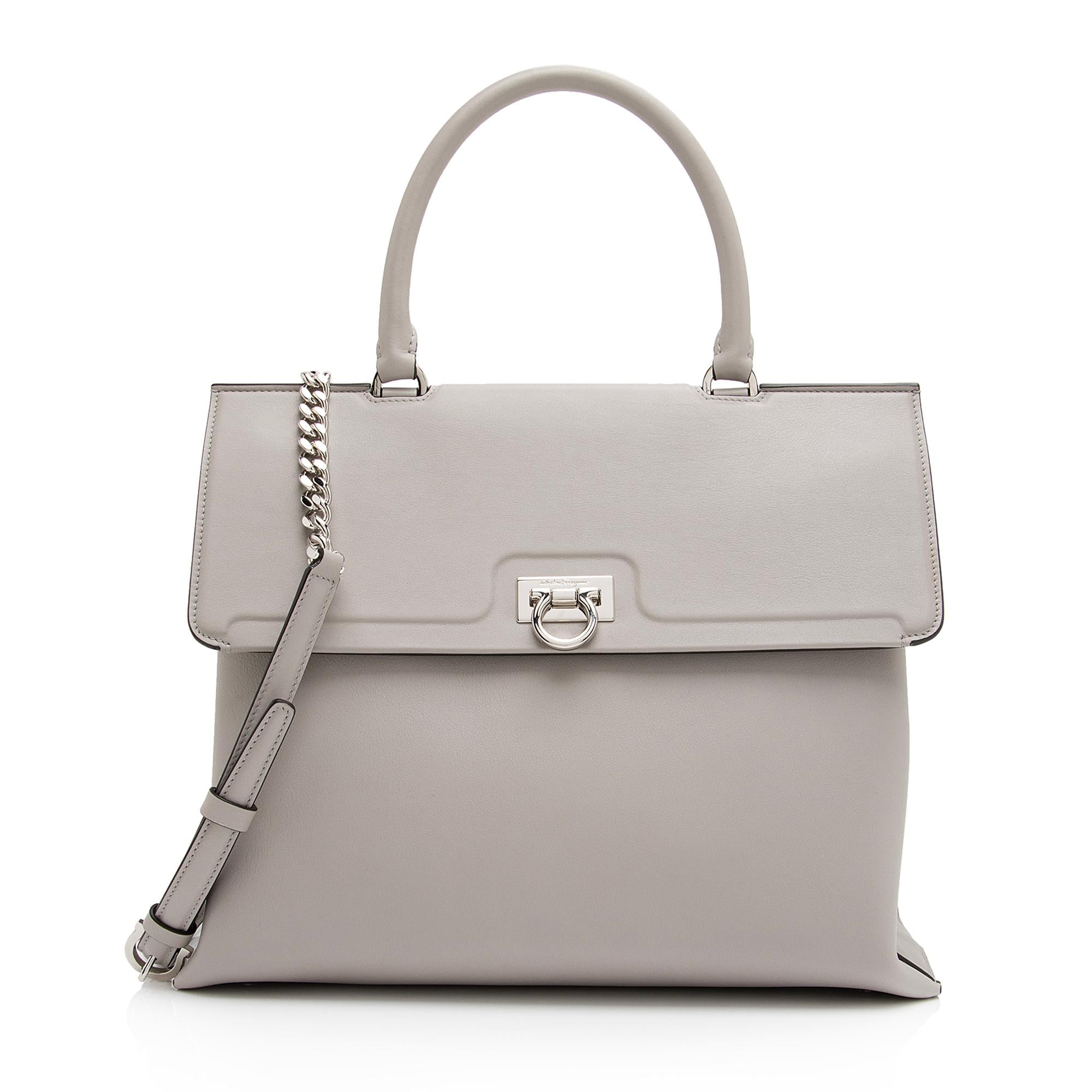 Salvatore Ferragamo Calfskin Gancio Trifolio Medium Top Handle Satchel (SHF-qfzwLk)