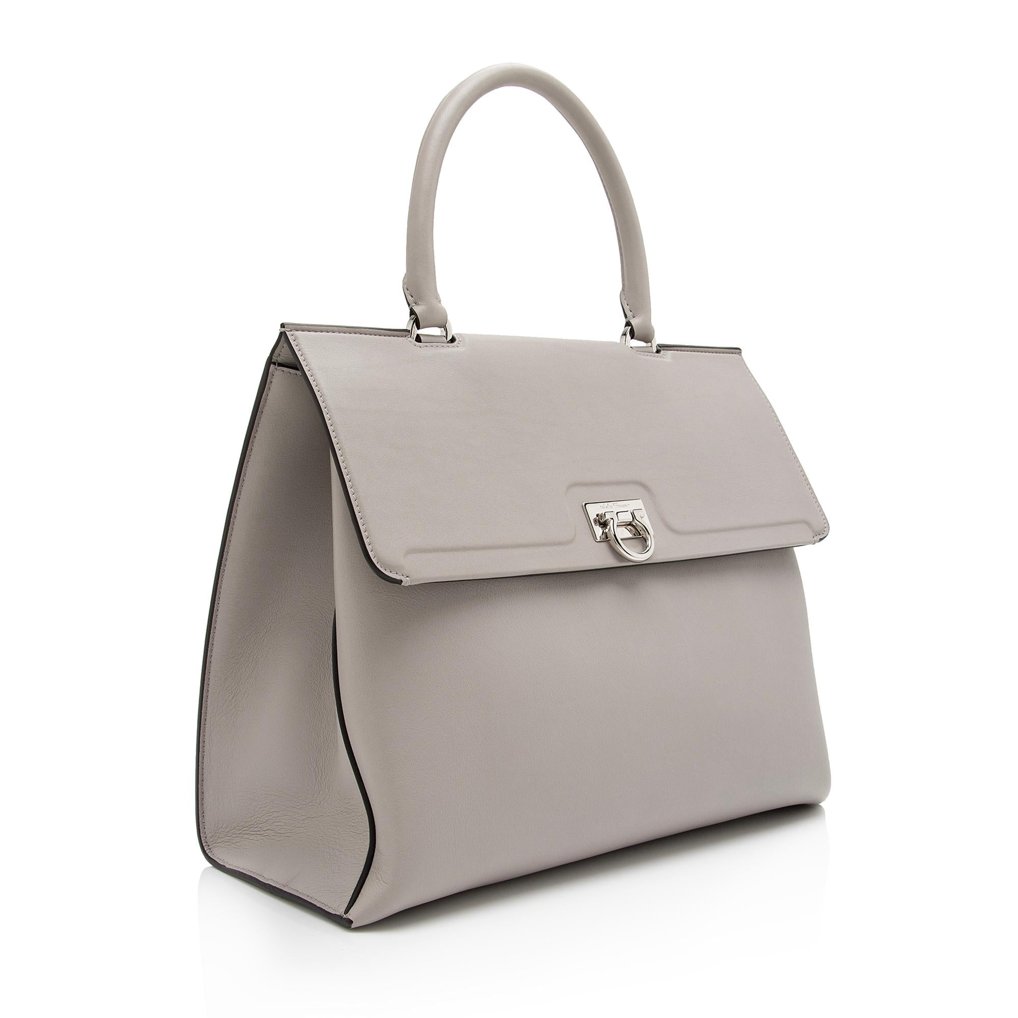 Salvatore Ferragamo Calfskin Gancio Trifolio Medium Top Handle Satchel (SHF-qfzwLk)