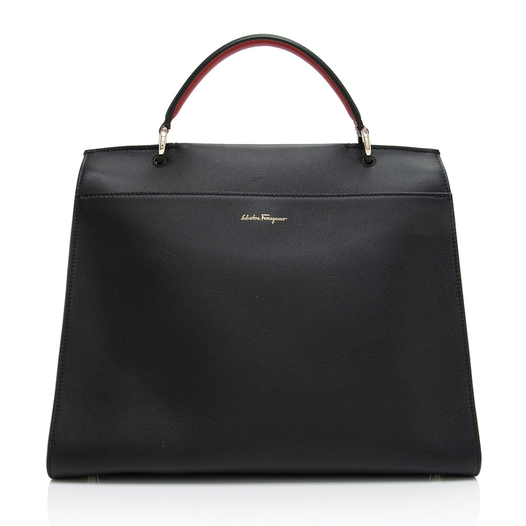 Salvatore Ferragamo Calfskin Jet Set Top Handle Large Satchel (SHF-JMhPjy)