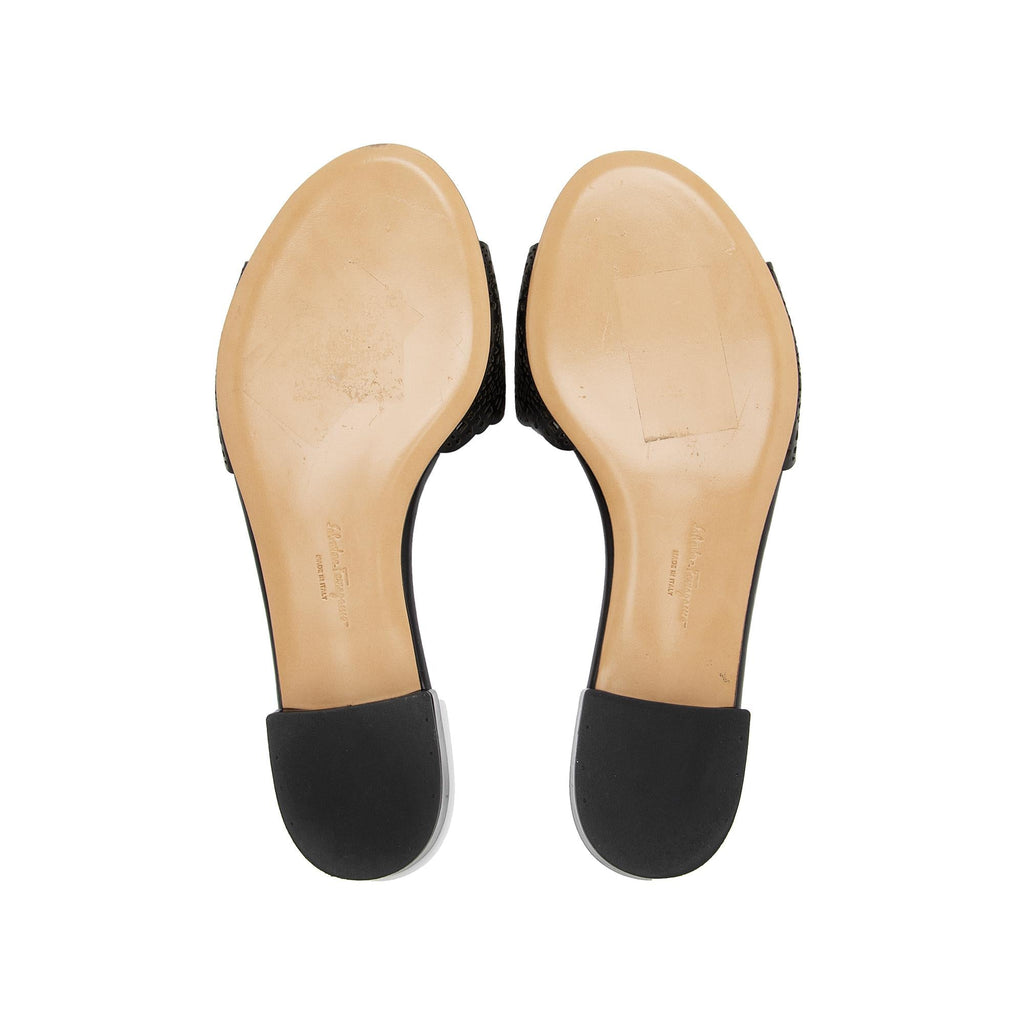 Salvatore Ferragamo Calfskin Laser Cut Gil Wide Slide Sandals - Size 7.5 D / 37.5 D (SHF-df0Aqn)