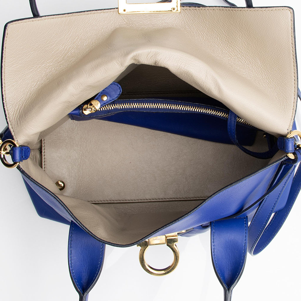 Salvatore Ferragamo Calfskin Sookie Gancini Satchel (SHF-23784)