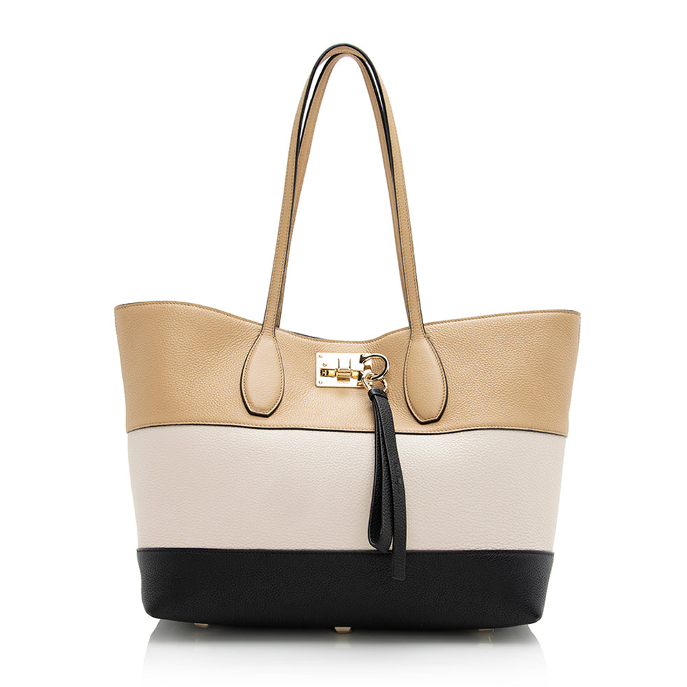 Salvatore Ferragamo Calfskin Tricolor Studio Tote (SHF-21835)