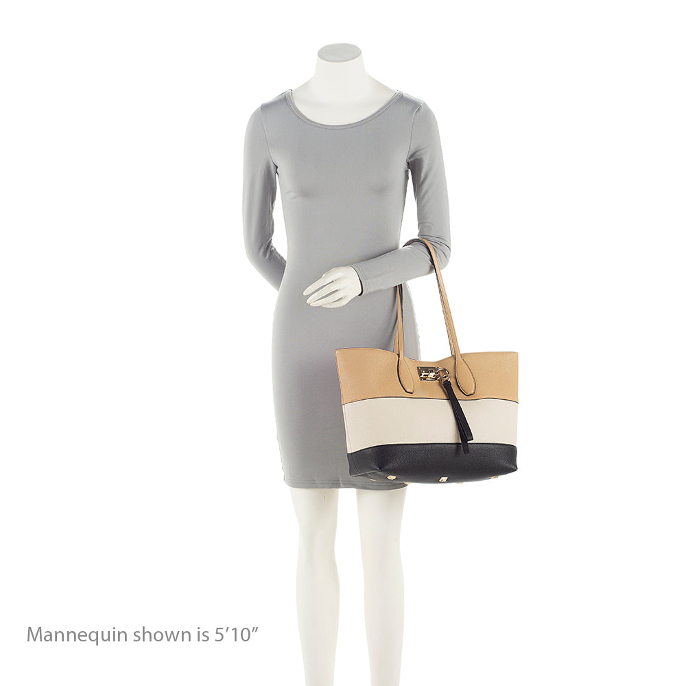 Salvatore Ferragamo Calfskin Tricolor Studio Tote (SHF-21835)
