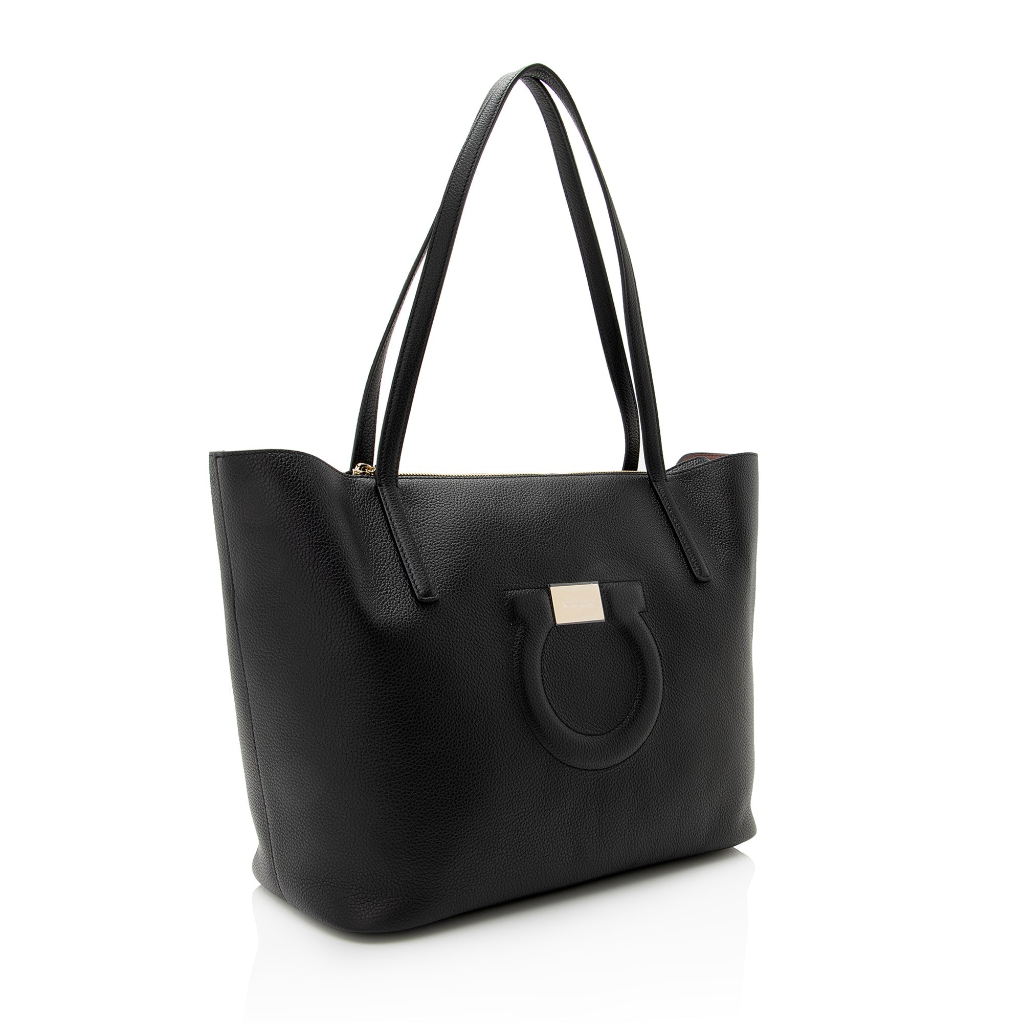 Salvatore Ferragamo Grained Calfskin Gancini Medium Tote (SHF-22745)